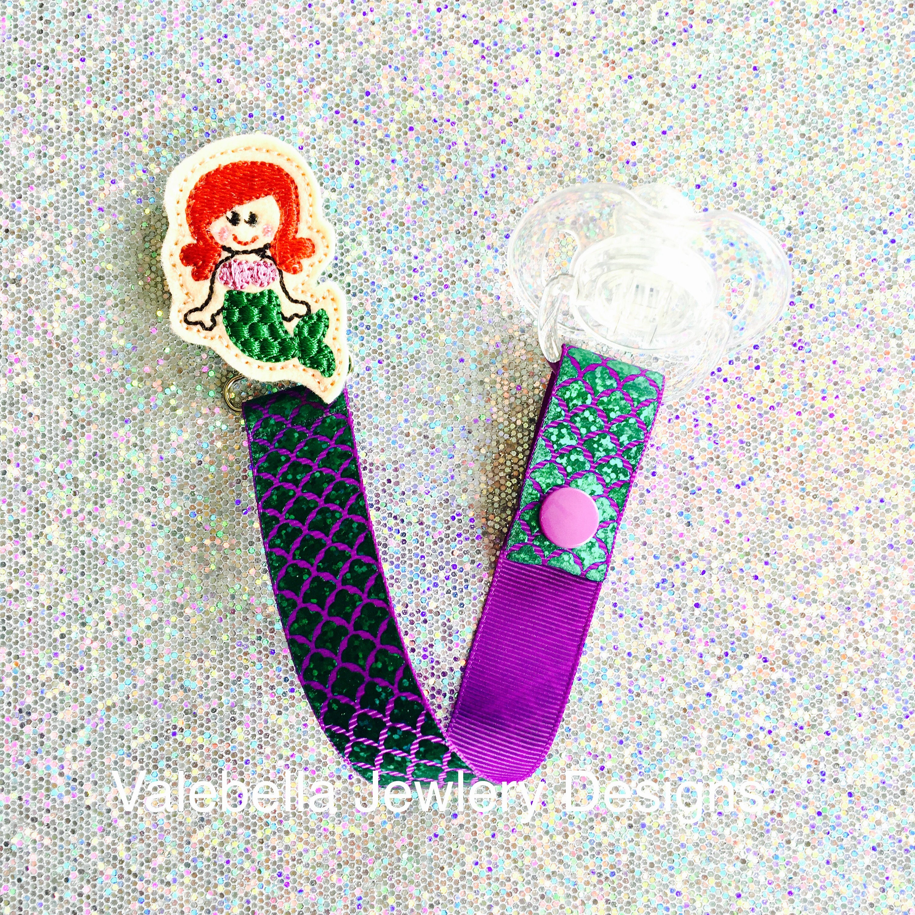 New Pacifier Loops Little Mermaid Pacifier Clip, Fish Scale Ribbon, Baby Shower Gift ...