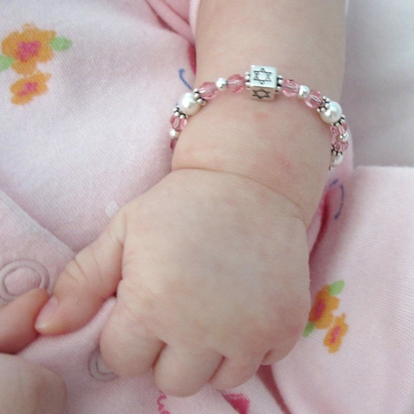 Baby Naming gift, Star of David baby bracelet, Swarovski baby bracelet, keepsake, newborn gift, religious gift, Jewish baby gift, CUSTOMIZED