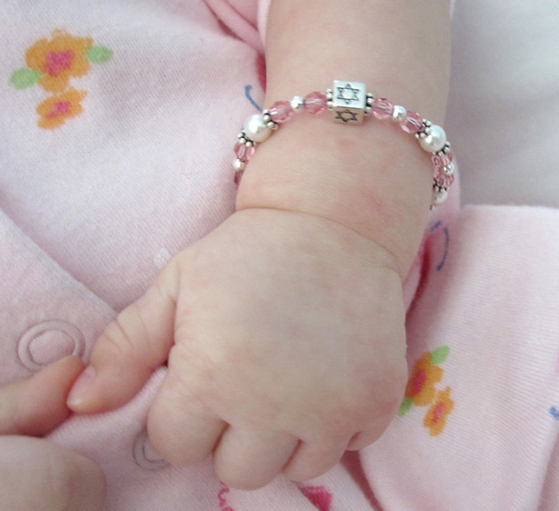 Baby Naming gift, Star of David baby bracelet, Swarovski baby bracelet, keepsake, newborn gift, religious gift, Jewish baby gift, CUSTOMIZED As Shown