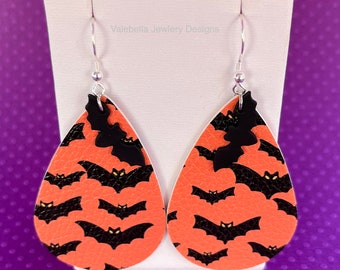 Earrings, bat earrings, Halloween earrings, Halloween jewelry, sterling silver, dangle earrings, Halloween, bat, jewelry, imitation leather