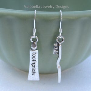 Zahnbürste, Zahnpasta, Ohrringe, Dendohygieniker, Zahnarzt, Zahngesundheit, Sterling Silber, Zahnfee, Geschenk, Schmuck, Geschenkidee, Teen