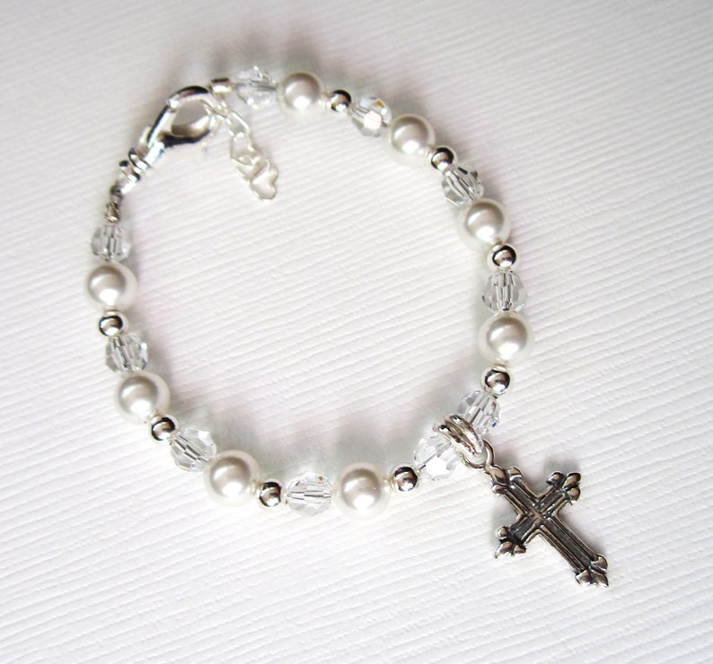 Baby Baptism Bracelet, MAGAZINE FEATURED, Custom baby bracelet, Cross bracelet, religious jewelry, Keepsake, baby gift, Christening bracelet image 2