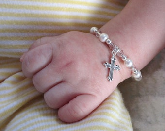 Baby Baptism Bracelet, MAGAZINE FEATURED, Custom baby bracelet, Cross bracelet, religious jewelry, Keepsake, baby gift, Christening bracelet