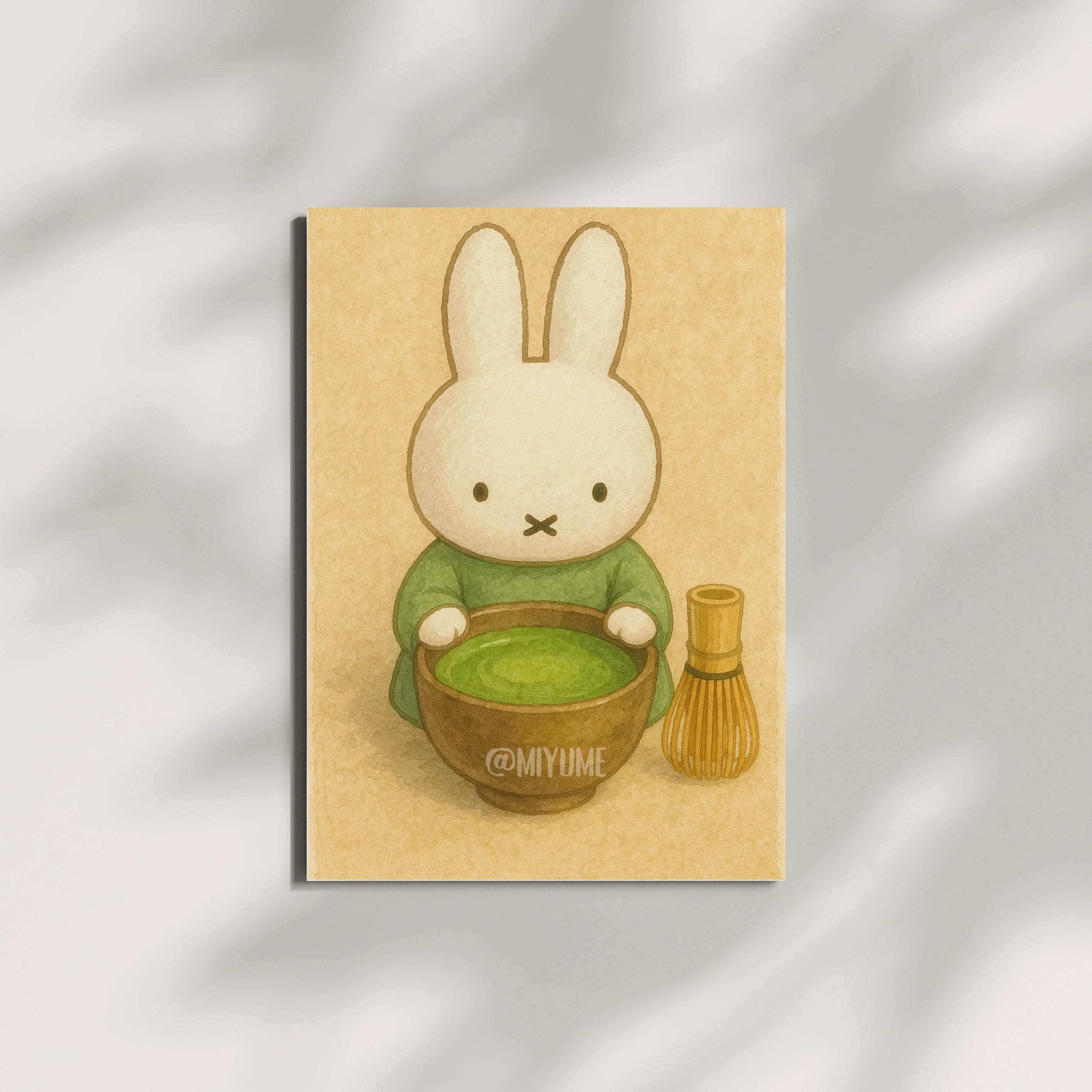 Miffy with Matcha Digital Art Print | Cute Cozy Spring Wall Art | Instant Download | Printable Nursery Decor | Pastel Coffee Lover Gift