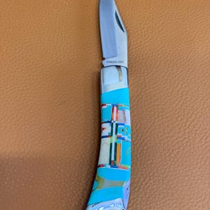 Medium Handmade Turquoise Inlay Pocket Knife