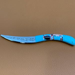 Small Handmade Turquoise Inlay Multicolor Silver Letter Opener Knife