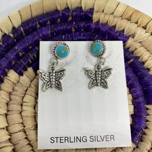 Handmade Butterfly Round Turquoise Sterling Silver Earrings