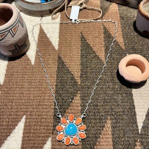 Silver Kingman Turquoise Spiny Oyster Necklace Sterling Silver
