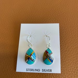 Handmade Turquoise Inlay Teardrop Sterling Silver Earrings