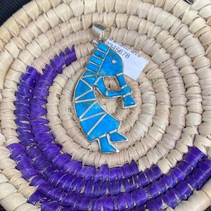Handmade Kokopelli Turquoise Inlay Sterling Silver Pendant