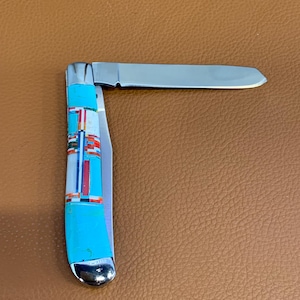 Medium Handmade Turquoise Inlay Pocket Knife 2 Blades