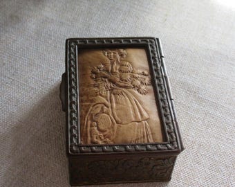 Bronze Box Embossed Suede Leather top Late 1800's