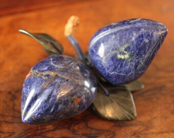 Vintage Mid Century Blue Sodalite Carved Peaches