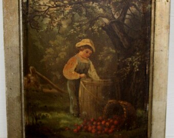 1872 Chromolithograph: "Under the Apple Tree" by Prangs