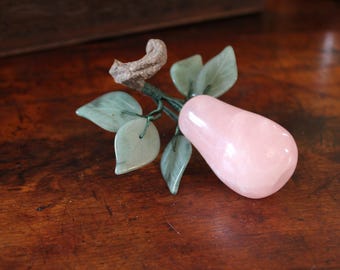 Vintage Mid Century Rose Quartz Carved Pear