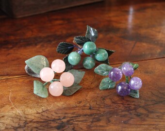 Polished Amethyst, Rose Quartz and Jade Cherry Clusters