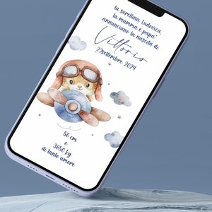 Invito Digitale Battesimo bimbo, Annuncio Nascita bimbo, Invito Battesimo whatsapp, Invito Digitale Battesimo personalizzato, invito orsetto