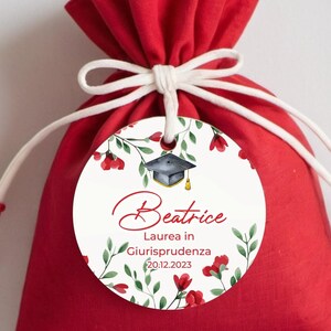 Set Tag tondi per laurea  adesivi o in cartoncino, bigliettini confetti laurea, bomboniere per la laurea