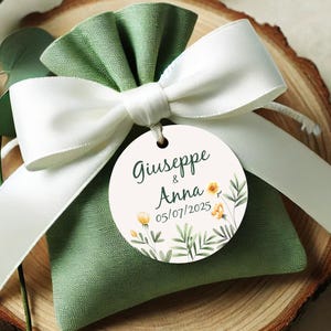 Tag nozze, bigliettino bomboniere per matrimonio, tag rotondo matrimonio, biglietto per confetti matrimonio, tag adesivo bomboniere nozze