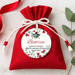 Set Tag tondi per laurea  adesivi o in cartoncino, bigliettini confetti laurea, bomboniere per la laurea