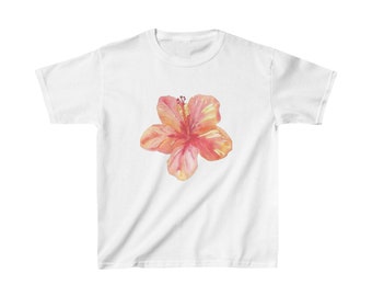 camiseta unisex para bebé con estampado de flores de hibisco rosa