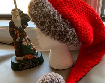 Gorro largo de Papá Noel / Gorro de elfo / Gorro navideño con ala de piel