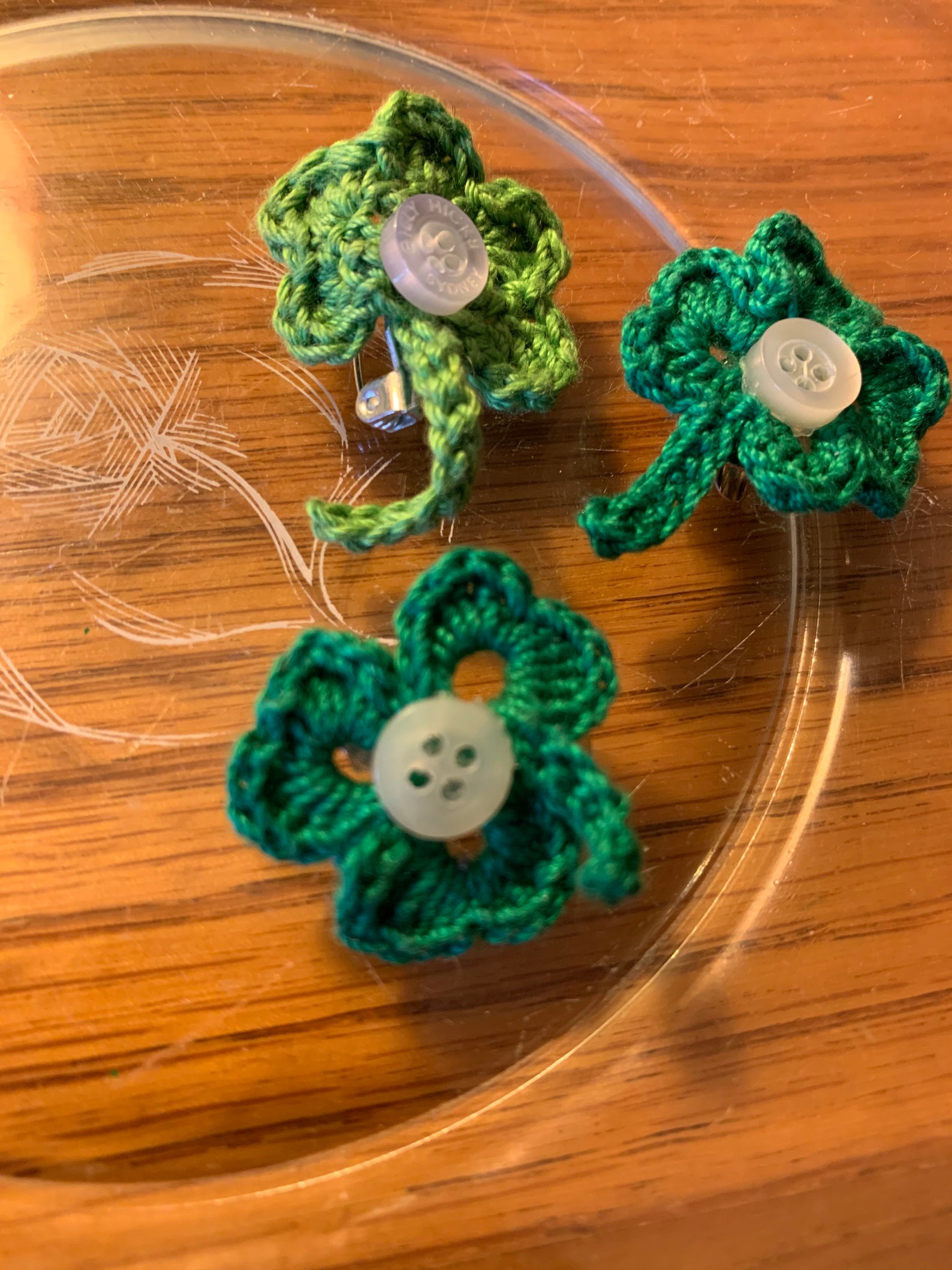 Crocheted Shamrock 3leaf Clover Applique Pins Etsy
