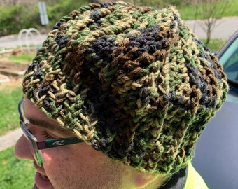 Crocheted Camouflage Stocking Cap/Winter Beanie/Winter Hat