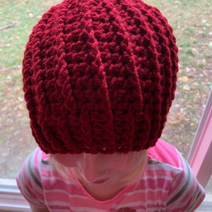 Burgundy Crocheted Winter Hat / Stocking Cap / Beanie