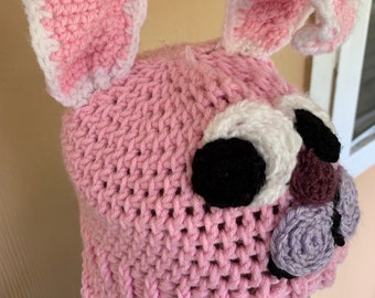 Pink Bunny Earflap Hat / Rabbit Trapper Hat