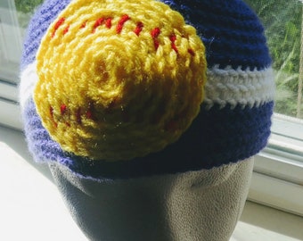 Purple, White, and Yellow Crocheted Softball Headband/Ear Warmer