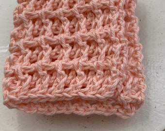 Light Pink Crocheted Cotton Dishcloth/Washcloth