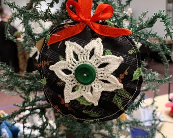 Star Doily Christmas Ornament on Fabric