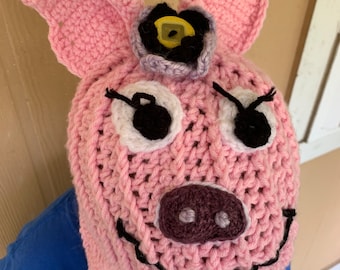 Pink Pig Earflap Hat / Pig Trapper Hat