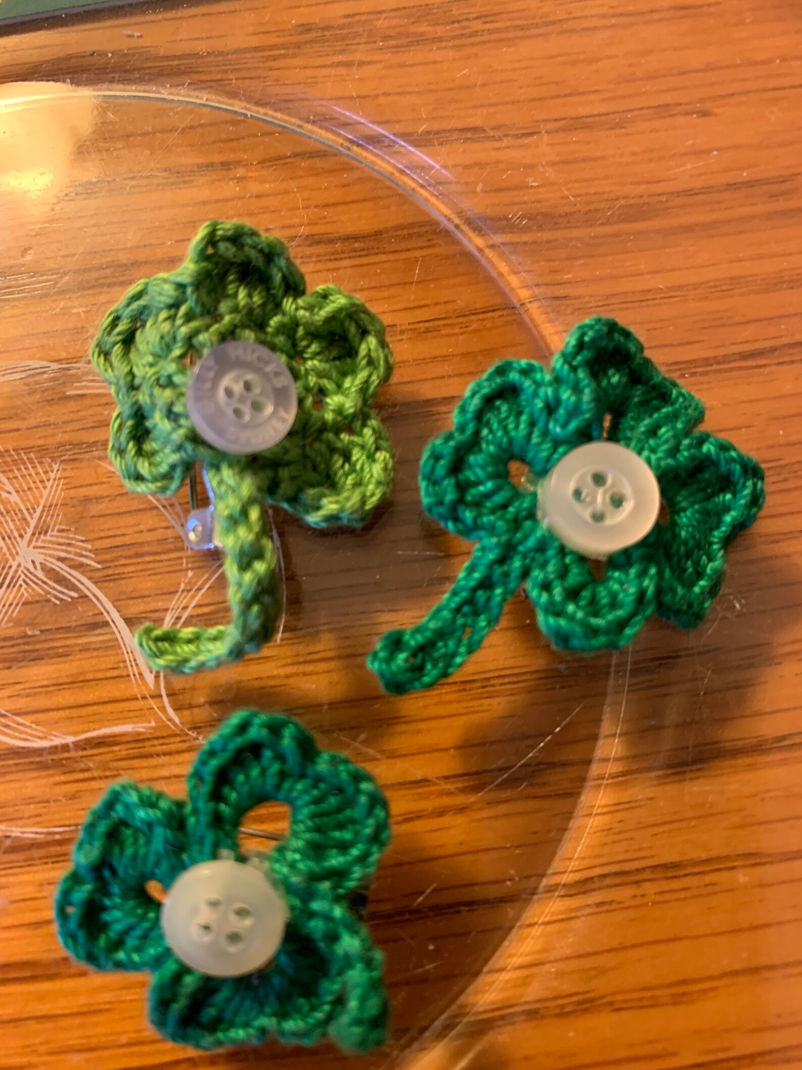 Crocheted Shamrock 3leaf Clover Applique Pins Etsy