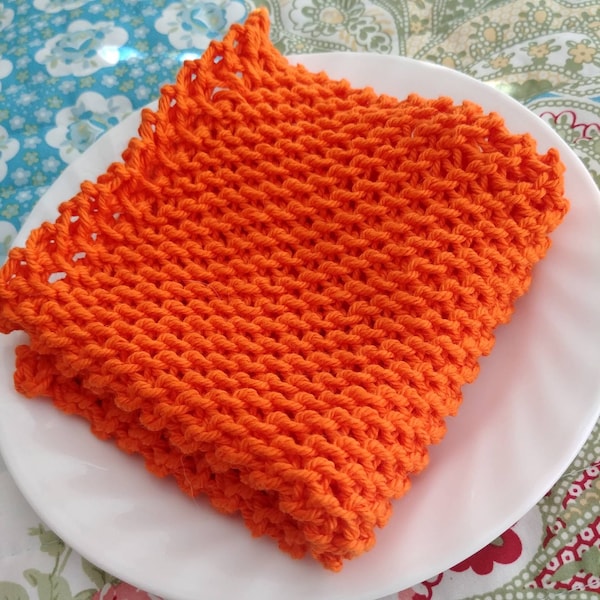 Orange Knitted Cotton Dishcloth/Washcloth