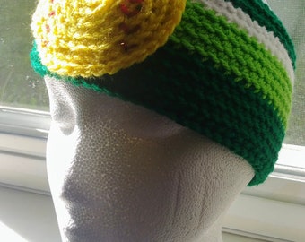 Green and White Crocheted Softball Headband/Ear Warmer