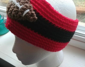 Red and Black Crocheted Football Headband/Ear Warmer