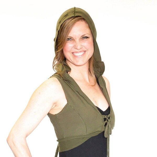 Hooded Crop Top, Corset Vest, Festival Dance Wear