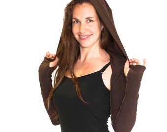 Hooded Bolero Womens Long Sleeve with thumbholes - INTREPID SHRUG, bolero, dancewear, festival clothing, boho