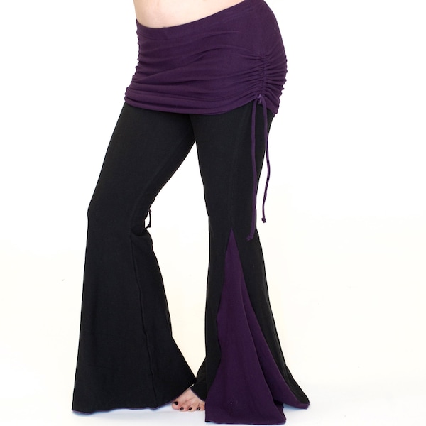 Flared Dance Pants with attached ruched skirt - BOOTY FLARES - Tribal fusion pants, festival clothing