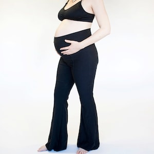 Maternity Yoga Pants, fold-over waist, YOGINI FLARES, workout dance pants, maternity clothes