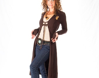 Sexy corset Long coat with thumbholes, hood, and corset lacing - JEDI COAT - festival, burning man