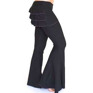 Womens Ruffle pants with attached ruffle skirt, BUSTLE PANTS, burning man, festival clothing, flare dance pants, bellydance pants, trendy