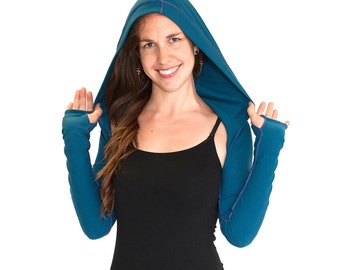 Shrug Bolero with hood Long Sleeve with thumbholes - INTREPID SHRUG, bolero, dancewear, festival clothing, boho