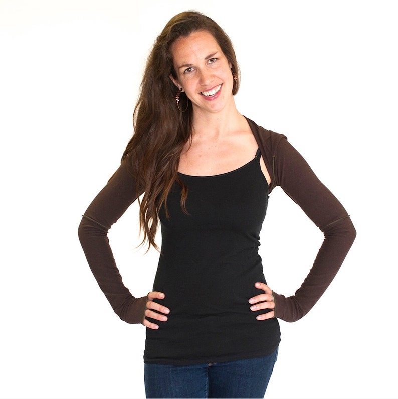 Hooded Bolero Womens Long Sleeve with thumbholes - INTREPID SHRUG, bolero, dancewear, festival clothing, boho image 4