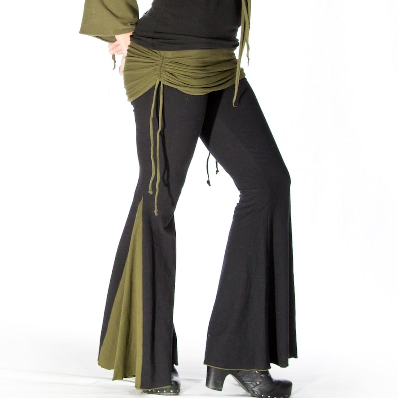 Flared Dance Pants with attached ruched skirt BOOTY FLARES festival clothing Tribal fusion pants