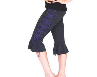 Ruffle Capri Yoga Pants, Corset Lacing, Festival Dancewear