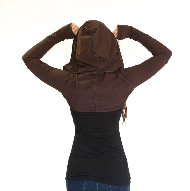 Hooded Bolero Womens Long Sleeve with thumbholes - INTREPID SHRUG, bolero, dancewear, festival clothing, boho image 1