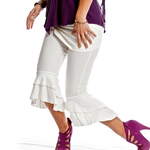 Ruffle bottom Capri Pants / bloomers with attached skirt SASSY CAPRIS yoga dance wear flare women&#39;s bottoms, festival pants